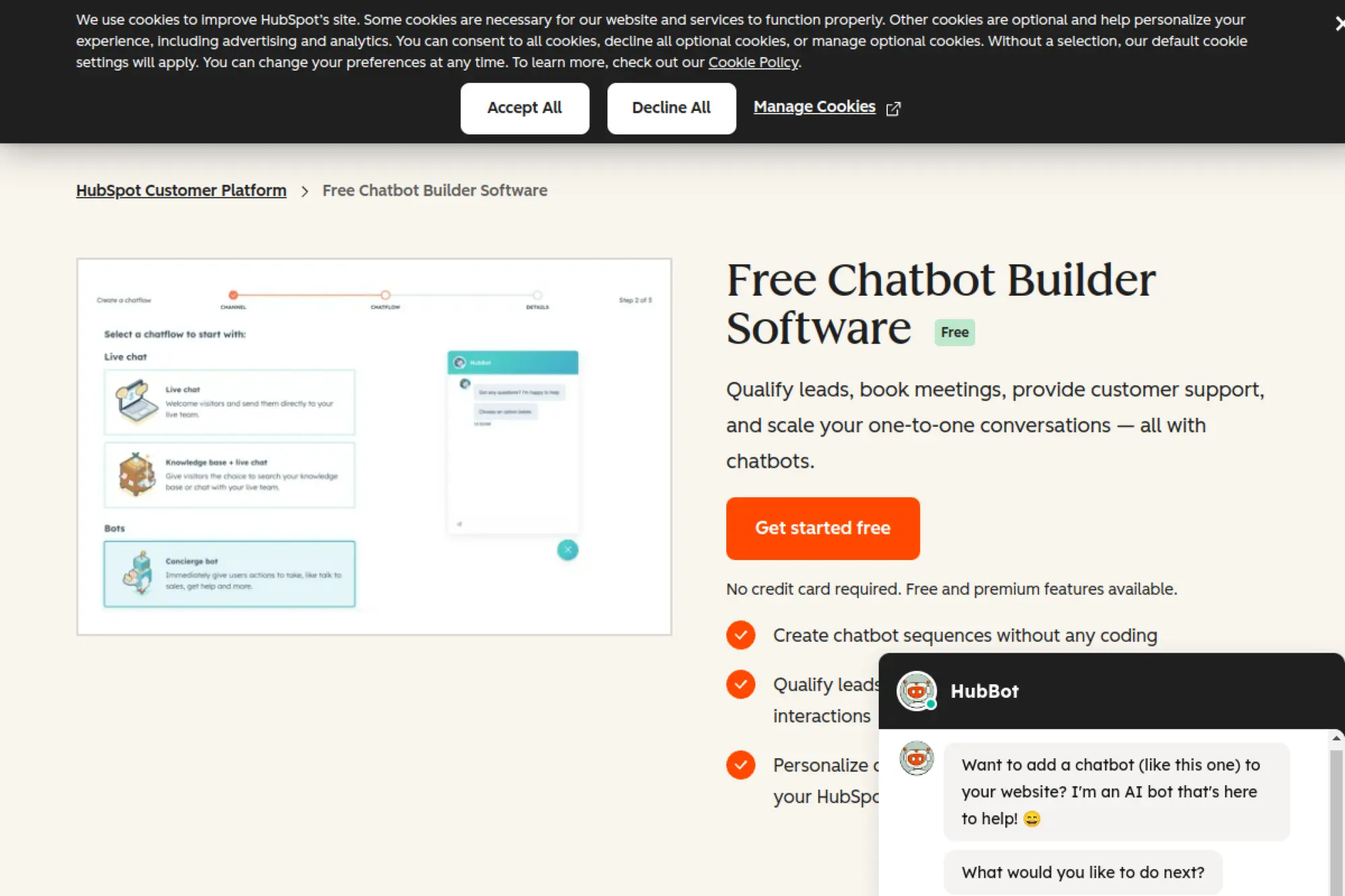 6. HubSpot Chatbot Builder