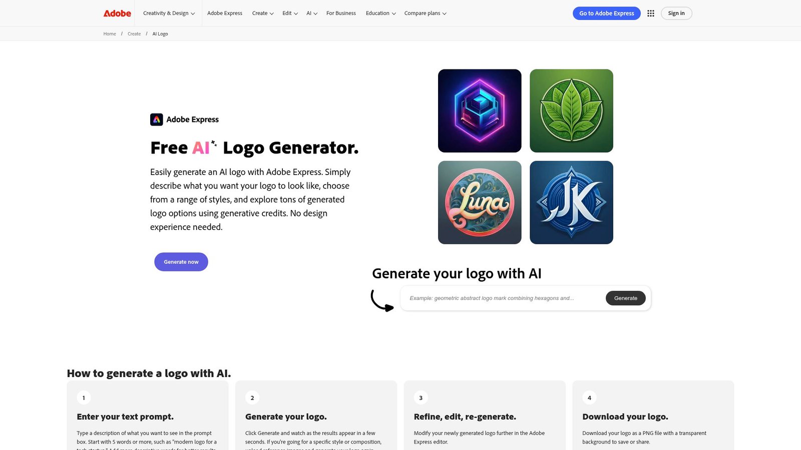 14. Adobe Express AI Logo Generator
