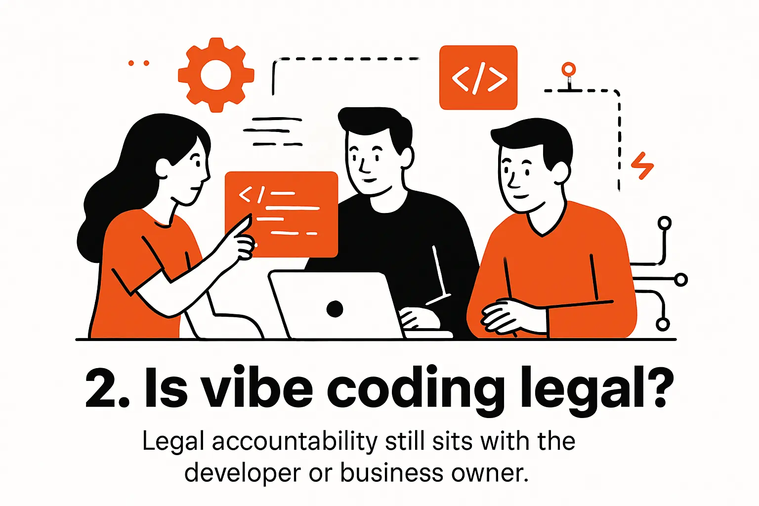 2. Is vibe coding legal? Legal accountability still sits with the developer or business owner
