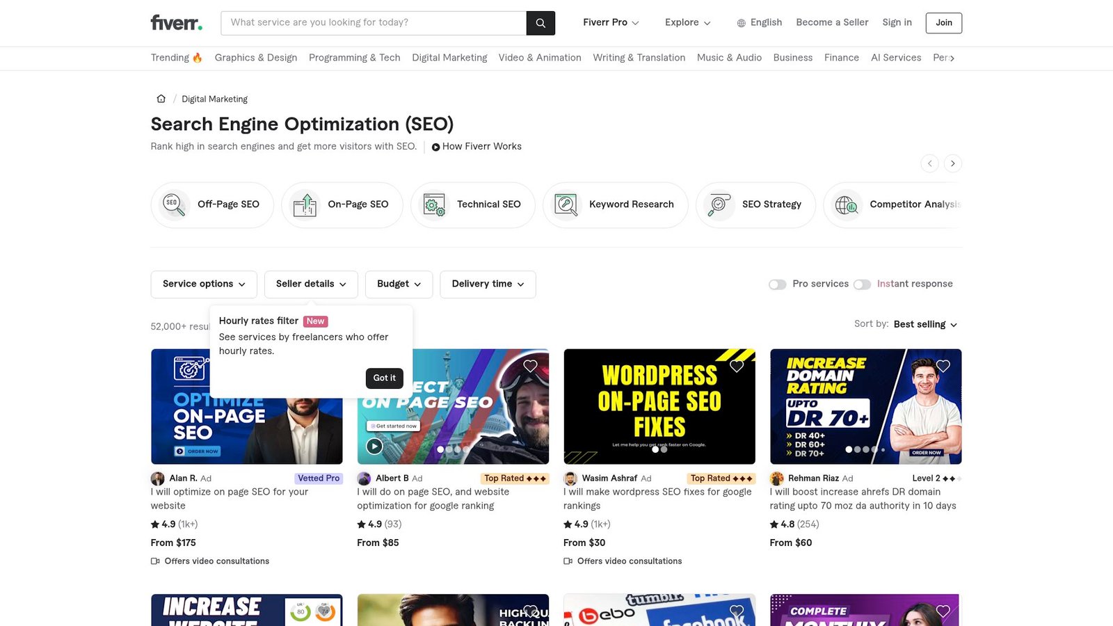 6. Fiverr professional SEO services marketplace
