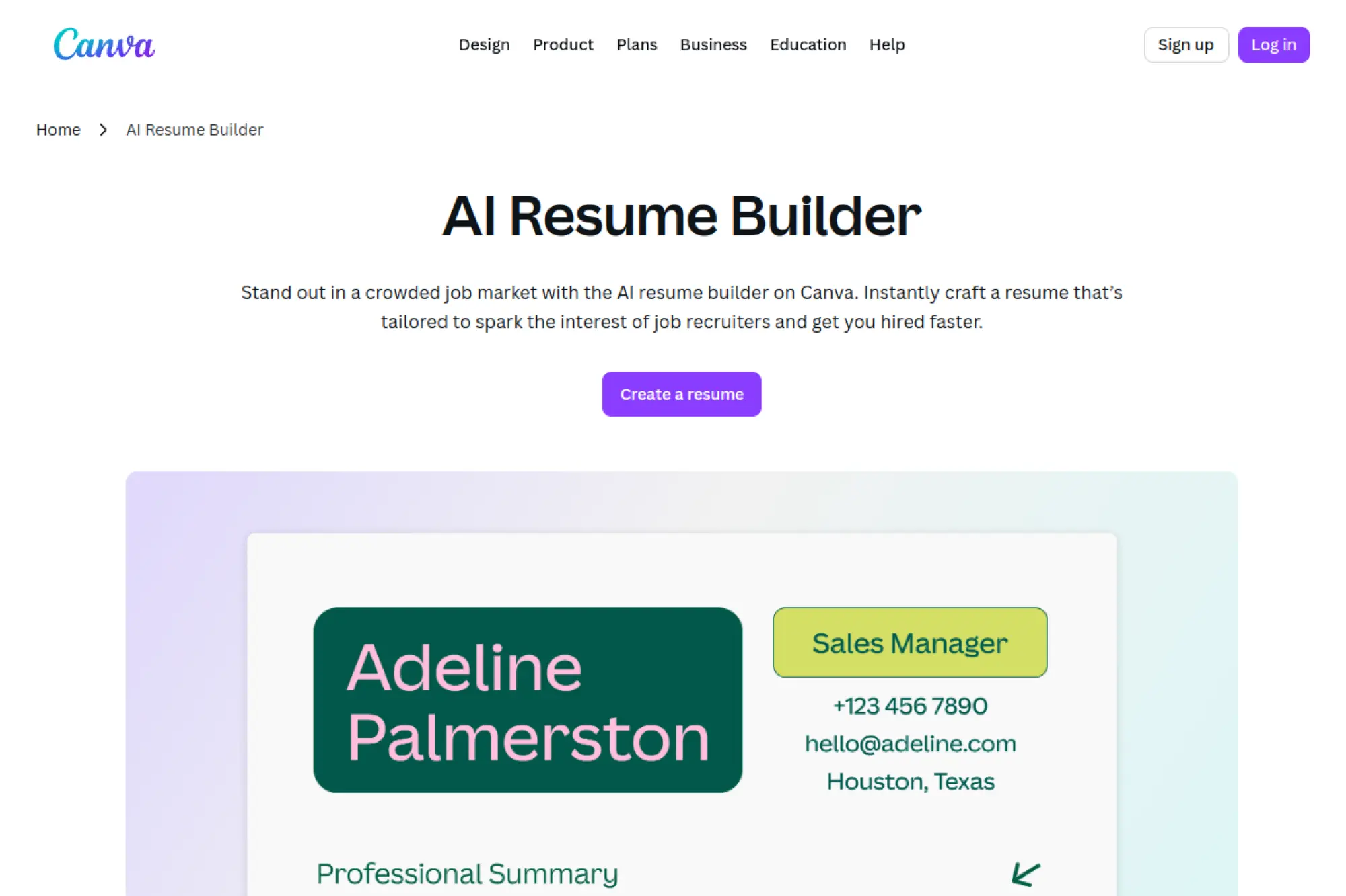 12. Canva AI Resume Builder