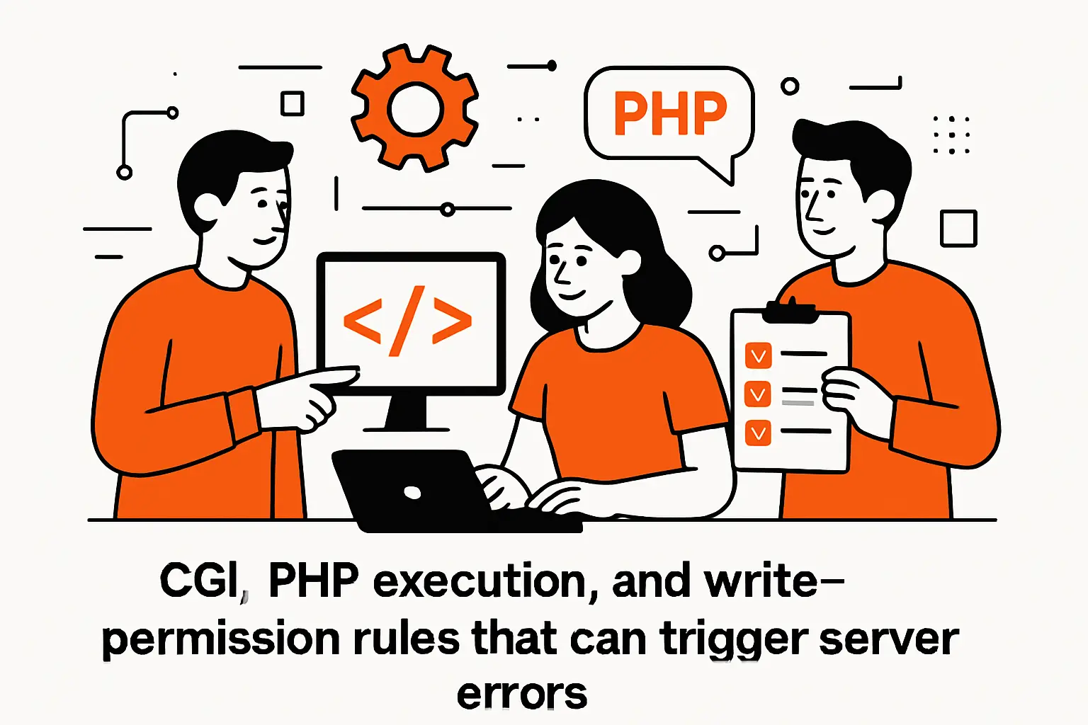 CGI, PHP execution, and write-permission rules that can trigger server errors