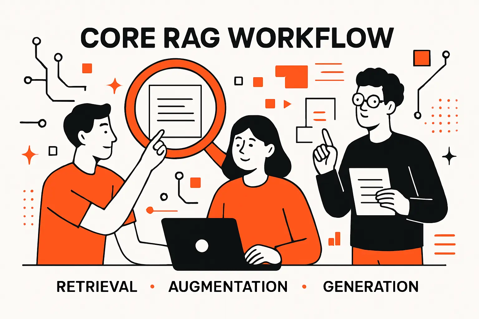 Core RAG workflow: retrieval, augmentation, generation