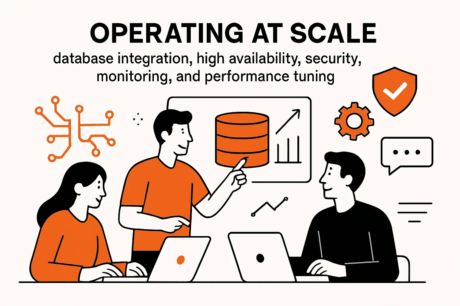 Operating at scale: database integration, high availability, security, monitoring, and performance tuning