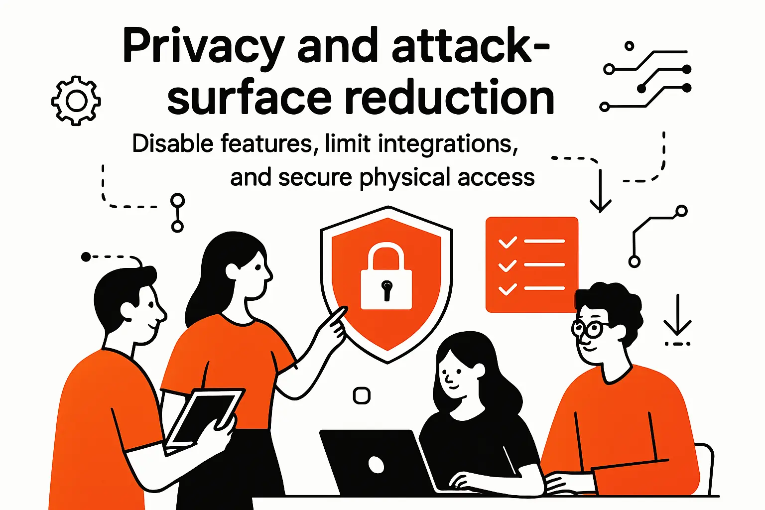 Privacy and attack-surface reduction: disable features, limit integrations, and secure physical access