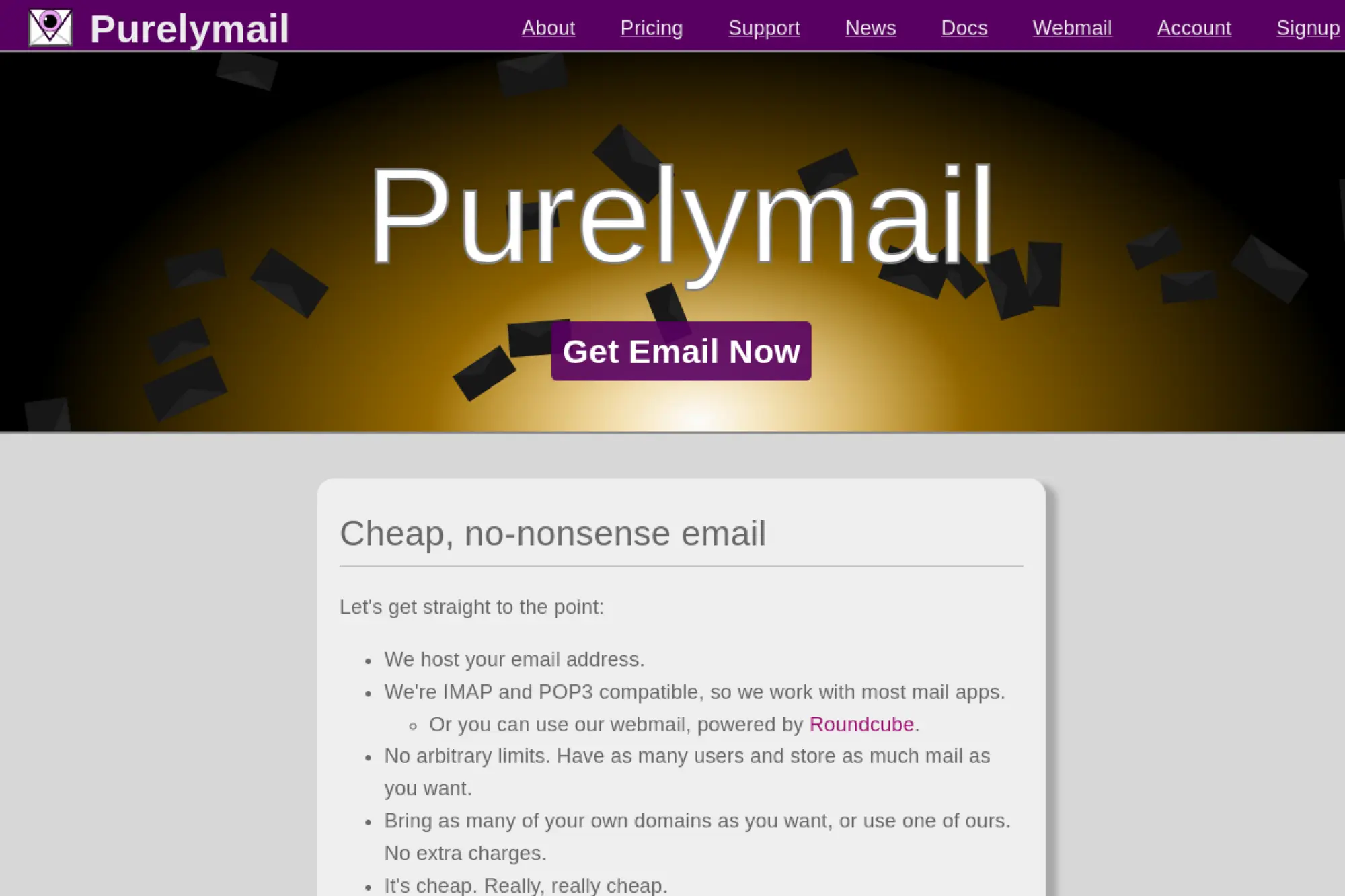 2. Purelymail Cheap Email Service Providers