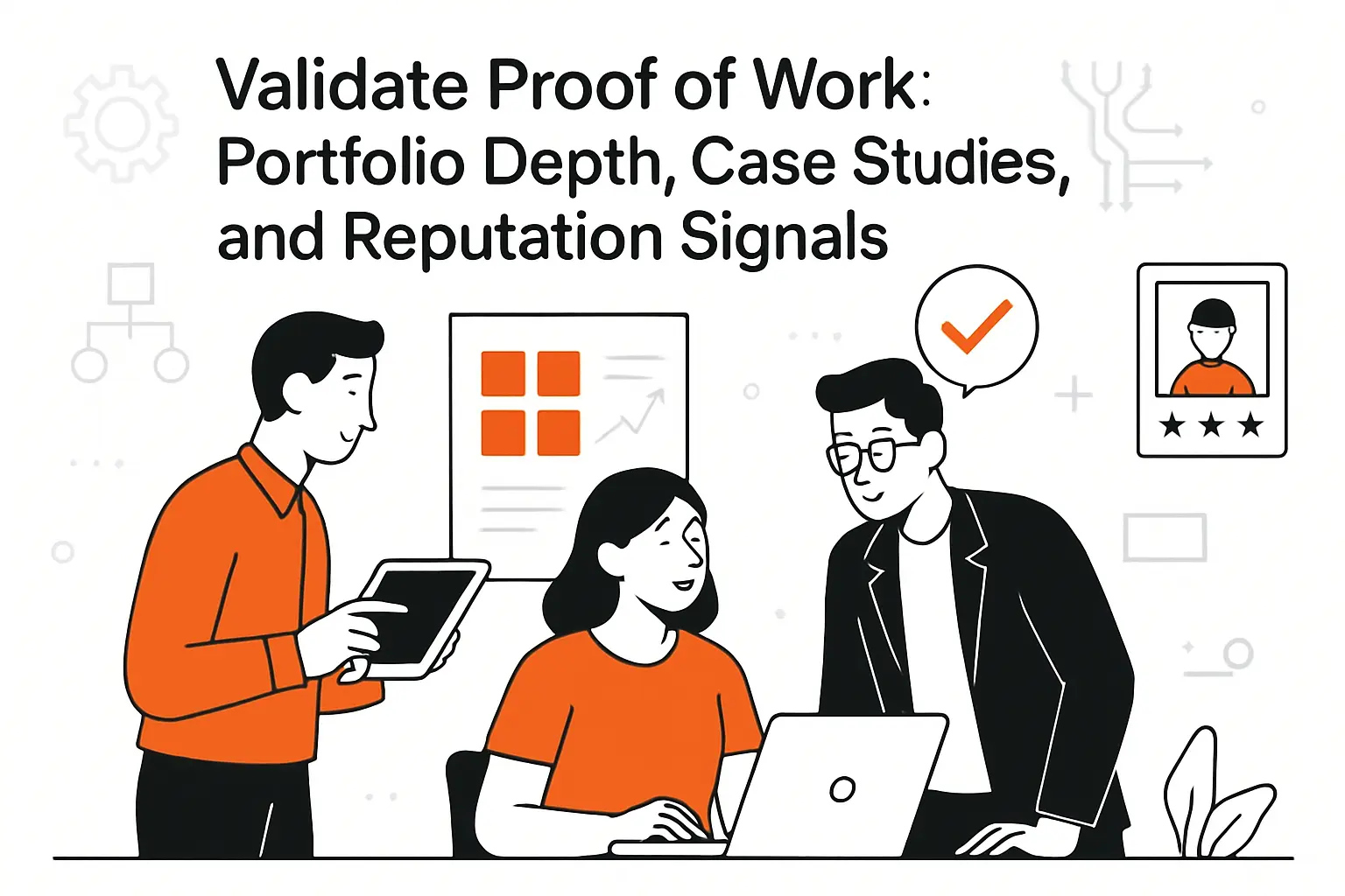 Validate proof of work: portfolio depth, case studies, and reputation signals