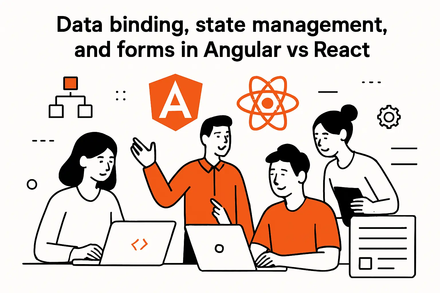 Data binding, state management, and forms in Angular vs React