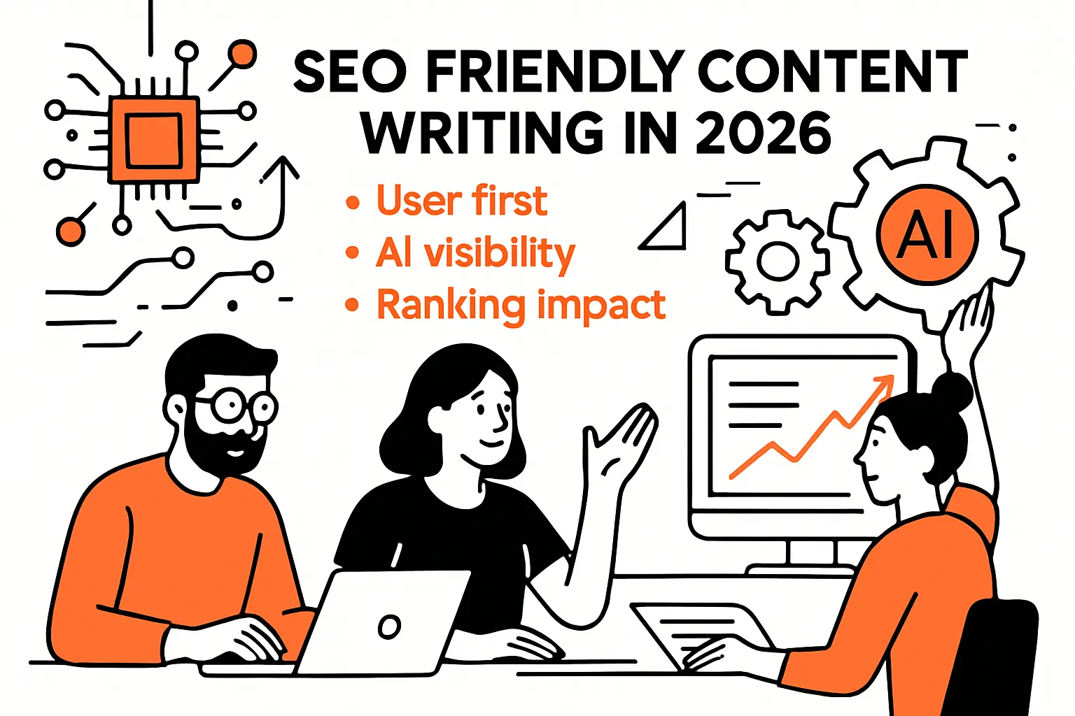 SEO friendly content writing in 2026: user first, AI visibility, and ranking impact