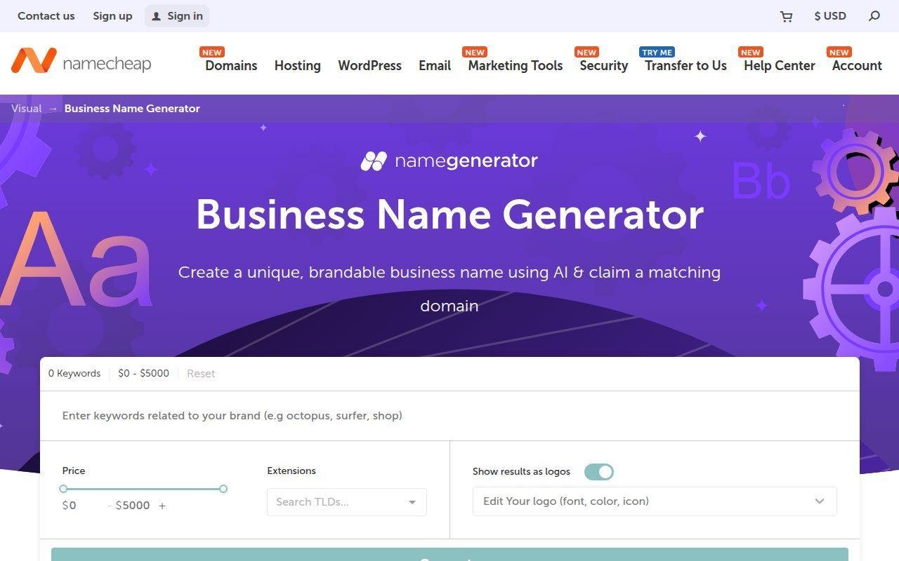 6. Namecheap Business Name Generator